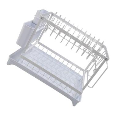 Imagem de Rack de Secagem de Pratos de 2 Camadas, Escorredor de Louça para Balcão de Cozinha Com Suporte para Utensílios de Copo, Escorredor de Pratos que Economiza Espaço Com Placa de