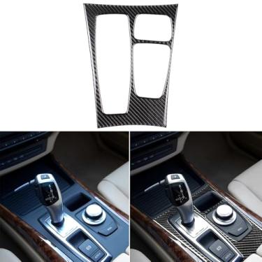 Imagem de NVCNX Fibra de carbono real compatível com BMW X5 E70 2007-2009 / X6 E71 2008-2009 acessórios para console central de carro capa de painel de mudança de marchas acabamento interior adesivo decalque