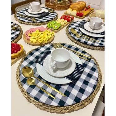 Imagem de Kit 04 Capas Sousplat Xadrez Preto Jogo Americano Redondo 35cm Estilo Rústico Decoração Mesa Posta