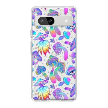 Imagem de Blingy's Capa para Google Pixel 8a, estampa de cogumelo mágico trippy design psicodélico transparente TPU macio capa protetora transparente compatível com Google Pixel 8a (6,1 polegadas) (cogumelos