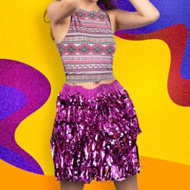 Imagem de Saia Havaiana De Fitinha Franja Carnaval e Bloquinho Metalizada 40cm Silver Festas (Roxo)
