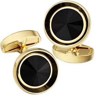 Imagem de Abotoaduras masculinas HAWSON multicoloridas de cristal Swarovski masculino francês abotoaduras para negócios regulares de ervas Preto