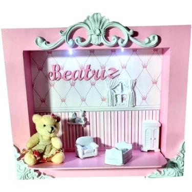 Imagem de Quadro Enfeite De Porta Maternidade Cenário Led - Rosa branco menina -