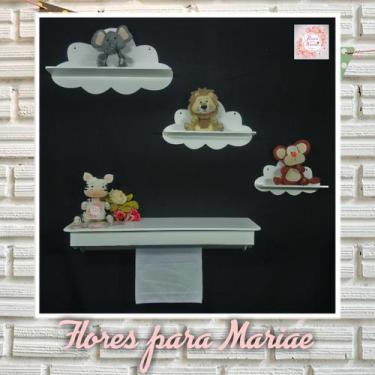 Imagem de Kit Nichos Nuvem + Prateleira com Varão MDF - branco - Flores para Mar