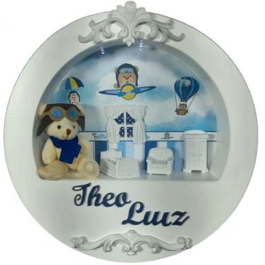 Imagem de Enfeite Porta Maternidade Cenário Nicho Led + nome - URSO AVIADOR AVIA