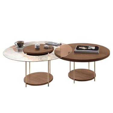 Imagem de Mesa de Centro Para Sala Pés Metálicos Kit 2 Mindy H01 Castanho - Mpoz