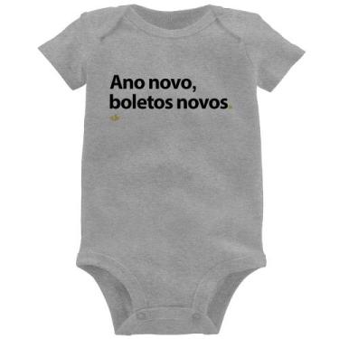 Imagem de Body Bebê Ano novo, boletos novos - Foca na Moda, Cinza, M