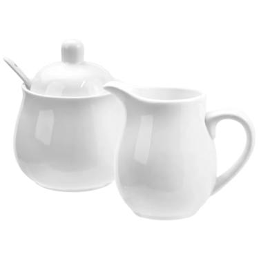 Imagem de Conjunto de açúcar e creme de porcelana branca, elegante conjunto de servir café de cerâmica com tigela de açúcar e jarra de creme, creme de leite e recipiente de açúcar, serviço de chá de café para