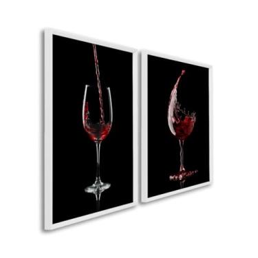 Imagem de Quadros Decorativos Dupla Taças de Vinho Elegância e Sofisticação para Sala, Cozinha e Áreas Gourmet (Branco, 50x75, C/Vidro)
