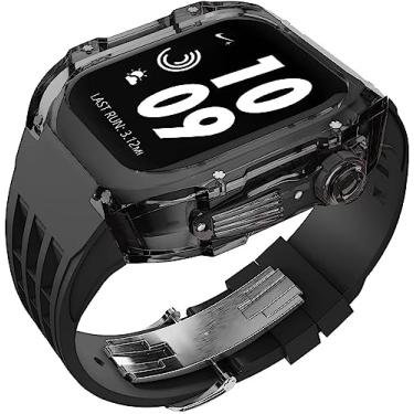 Imagem de VELORE Pulseira de borracha esportiva transparente transparente com flúor, para Apple Watch 8, 7, 6, 5, 4 SE, 44 mm, 45 mm, ultra 49 mm, capa de cristal de policarbonato rígido, acessórios para