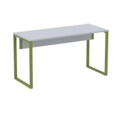 Imagem de Mesa Escritório P25 TUB Pandin 150 cm (Larg) Tampo MDP Cinza Pé Aço Tubular Verde Mirô