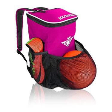 Imagem de Mochila de futebol com compartimento de suporte de bola – para meninos e meninas | Bolsa serve para todos os equipamentos de futebol e equipamentos de academia (preto), rosa