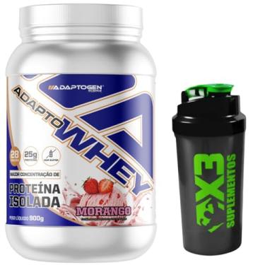 Imagem de Adapto Whey Sabor Morango 900g - Adaptogen + Coqueteleira 600ml - X3 Suplementos