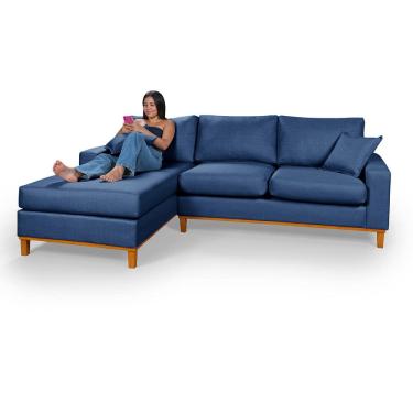 Imagem de Sofá Amsterdã Living Com Chaise Em Linho Essencial Estofados