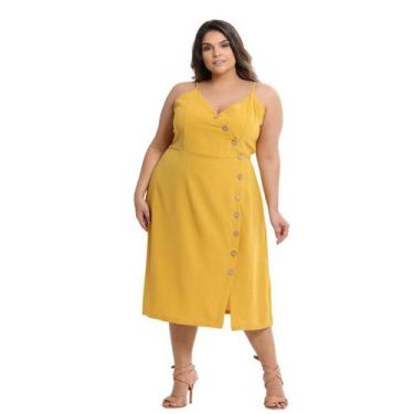Imagem de Vestido Midi Plus Size com Alça Regulável e Botões, decote em V e Fend