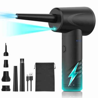 Imagem de Bomba de Vácuo Inflador de Espanador de Ar 3 Em 1 Com Luz 3 Engrenagem Ajustável 50000rpm Recarregável So Soprador de Ar Sem Fio Com Motor Escovado 6 Bocais para Limpeza de