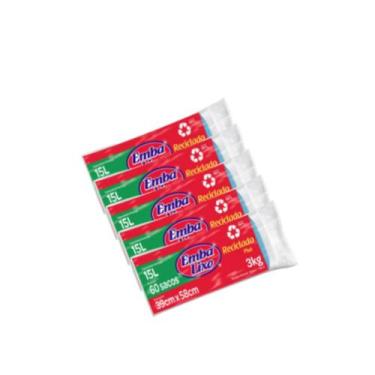 Imagem de Kit 5 Pacotes de Saco de Lixo 15 litros Azul Embalixo com 60 unidades