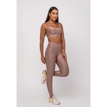 Imagem de Calça Legging Suplex Canelada Brilho Básica Marrom Salvatore Fashion, 