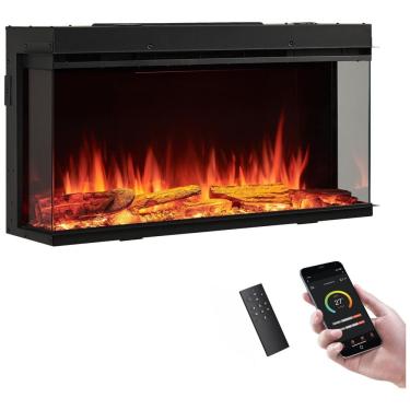 Imagem de Lareira Elétrica LegendFlame 88,9 cm W Embutida Inteligente, Vista Lateral 123, Aquecedor 750W-1500W, Chamas de Múltiplas Cores, Compatível