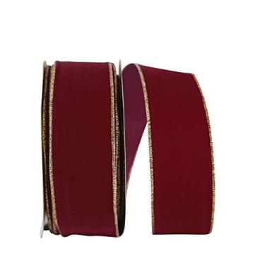 Imagem de Reliant Ribbon Fita de veludo Merrowed com borda com fio, 6,3 cm x 47 m, bordô/dourado