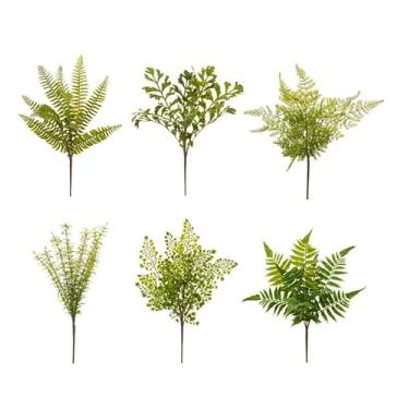 Imagem de Napco – Palheta de plantas artificiais de plástico verde variadas de 38 cm para arranjos florais ou vasos, pacote com 6