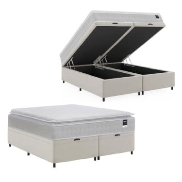 Imagem de Cama Box Baú Casal King Colchão Gazin Com Molas Ensacadas Tower New 193x203x76cm Branco