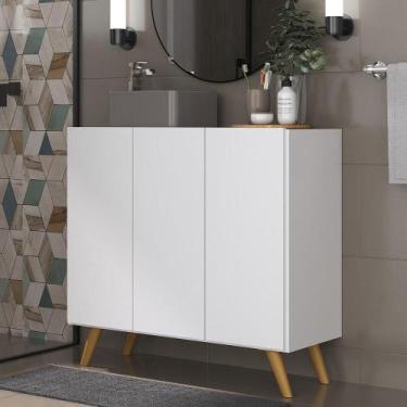 Imagem de Gabinete Banheiro 3 Portas Retrô 90cm Multimóveis MP5030 Branco/Natura