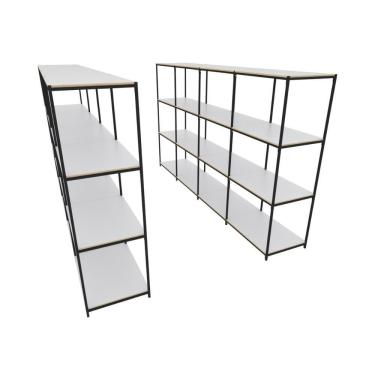 Imagem de Praleira De Aço Reforçada Mini Porta Pallet 200x60x90 Estante Estoque Bandeja Branca Módulos Conjugados 4 + 4