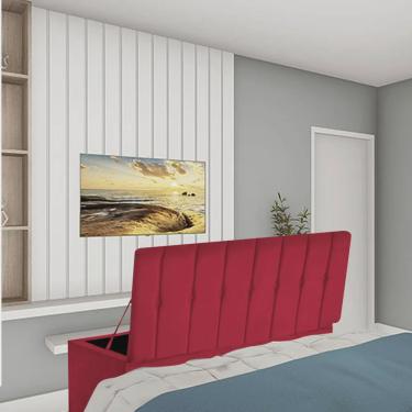 Imagem de Calçadeira Recamier Baú Kiara 160cm Queen Size Para Quarto Box Suede Vermelho - Ahz Móveis