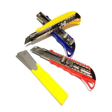 Imagem de Kit Com 3 Estilete Profissional 18mm Tipo Olfa + 15 Lâminas - NAVY1+