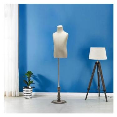 Imagem de Manequim de costura infantil manequim corpo torso forma de vestido infantil com base circular de madeira, ajustável 82.8 cm-130.0 cm crianças alfaiates manequim costura torso para exibição de roupas