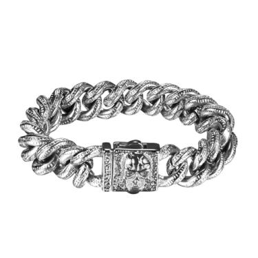 Imagem de Aroncent Pulseira de caveira gótica pesada: Corrente de elos cubanos de aço inoxidável banhada a ouro 18K e prata para homens - Joias de motociclista de metal hip hop punk rock, regular, Aço