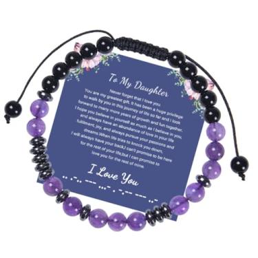 Imagem de AZFEIYA Pulseiras femininas com código Morse Bonus Mother Hematita Natural Lava Stone Bead Pulseira Ajustável Ametista Trançada Joias Inspiradoras para Mulheres, Irmãs, Senhoras, Large, Cristal, Sem