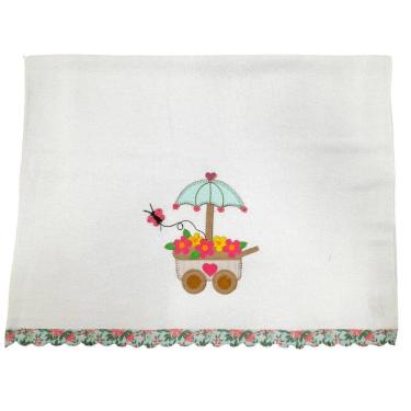 Imagem de Pano de Prato Bordado Carrinho de Flores 68x48cm- AutoEstima