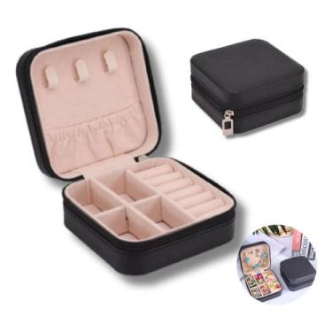 Imagem de Porta Joias Portátil Pequeno Viagem Couro Mini Zíper