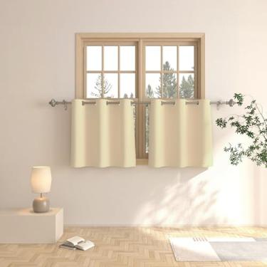 Imagem de Cortinas bege de 60,96 cm, cortinas curtas para banheiro, cortinas curtas de trama tripla, conjunto de tratamento de meia janela, 2 painéis com ilhoses superiores 60,96 cm