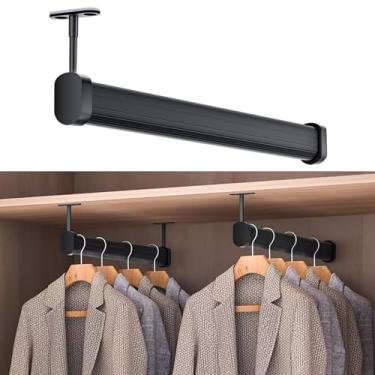 Imagem de Divisórias de quarto de montagem no teto, varão de cortina de chuveiro resistente/conjunto de suportes e postes de cabide de roupas, sistema de armário preto de alumínio para shopping center doméstico