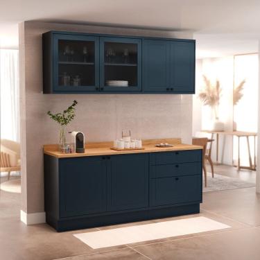 Imagem de Cozinha Compacta 4 Peças 6 Portas 3 Gavetas com Tampo Sevilha Azul Órion