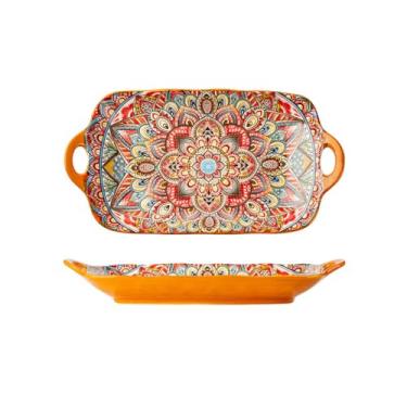 Imagem de Prato de peixe cozido a vapor de cerâmica Binaural Home - Placa de peixe binaural laranja persa de 30,5 cm