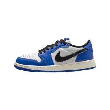 Imagem de Tênis infantil Air Jordan 1 Low OG cinza lobo grande (CZ0858-140, branco/Game Royal/Sail/Preto), Branco/Game Royal/Vela/Preto, 21