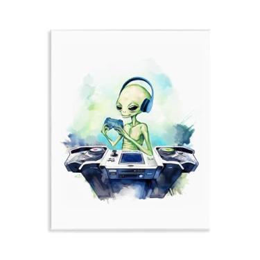 Imagem de Stupell Industries Arte de placa de parede Tech Alien Playing Video Game, design de Lil' Rue, 28 x 35 cm
