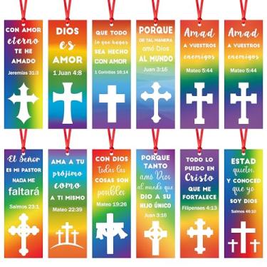 Imagem de Haooryx Marcador de livro cristão espanhol - 120 peças Jesus Loves Me Verso da Bíblia Marcador de livro Dia do Orgulho Marcador de página arco-íris LGBTQ Etiqueta de presente para amantes de livros