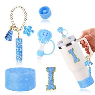 Imagem de AiScrofa Conjunto de acessórios de copo para copo stanley de 850 g 1134 g com alça, incluindo pingentes de iniciais, tampa de palha, bota, adesivo, tampa de silicone à prova de derramamento, decoração