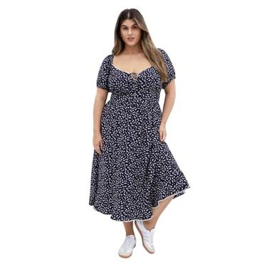 Imagem de City Chic Vestido feminino plus size - midi com manga cavada, Margarida azul-marinho, 48