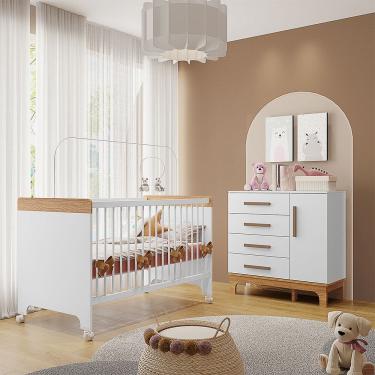 Imagem de Kit Quarto Infantil Cômoda e Berço Doçura Branco/savana