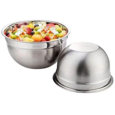 Imagem de Kit Tigela Bowl Aço Inox 22cm e 28cm Fundo Multiuso Profissional Chef 