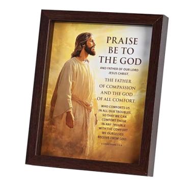Imagem de Dicksons Praise Be To The God 2 Corinthians 1:3-4 Marrom Escuro Madeira e Vidro Shadowbox Estilo Pendurado Arte de Parede 28 x 23 cm