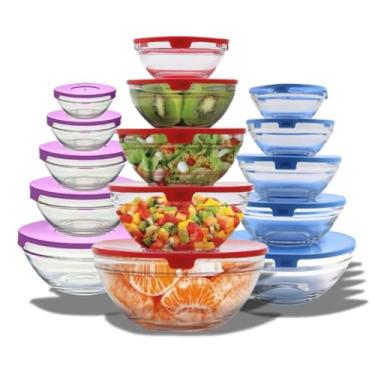 Imagem de Conjunto 5 Potes de Vidro com Tampa Hermética, Organizadores de Cozinha, Tigelas de Vidro Armazenar Alimentos, Saladas, Frutas e Marmitas, Tampa Vedação à Prova de Vazamentos, Envio nas Cores Sortidas