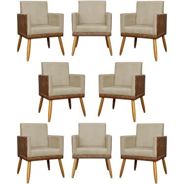 Imagem de Kit 8 Poltronas Decorativas Modernas Para Recepção Lis Corino Pé 30 Cm - Nude Suede Corino