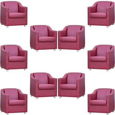 Imagem de Kit 10 Poltronas Mila Corino Cores Pé De Plástico Cromado - Bordô Corino
